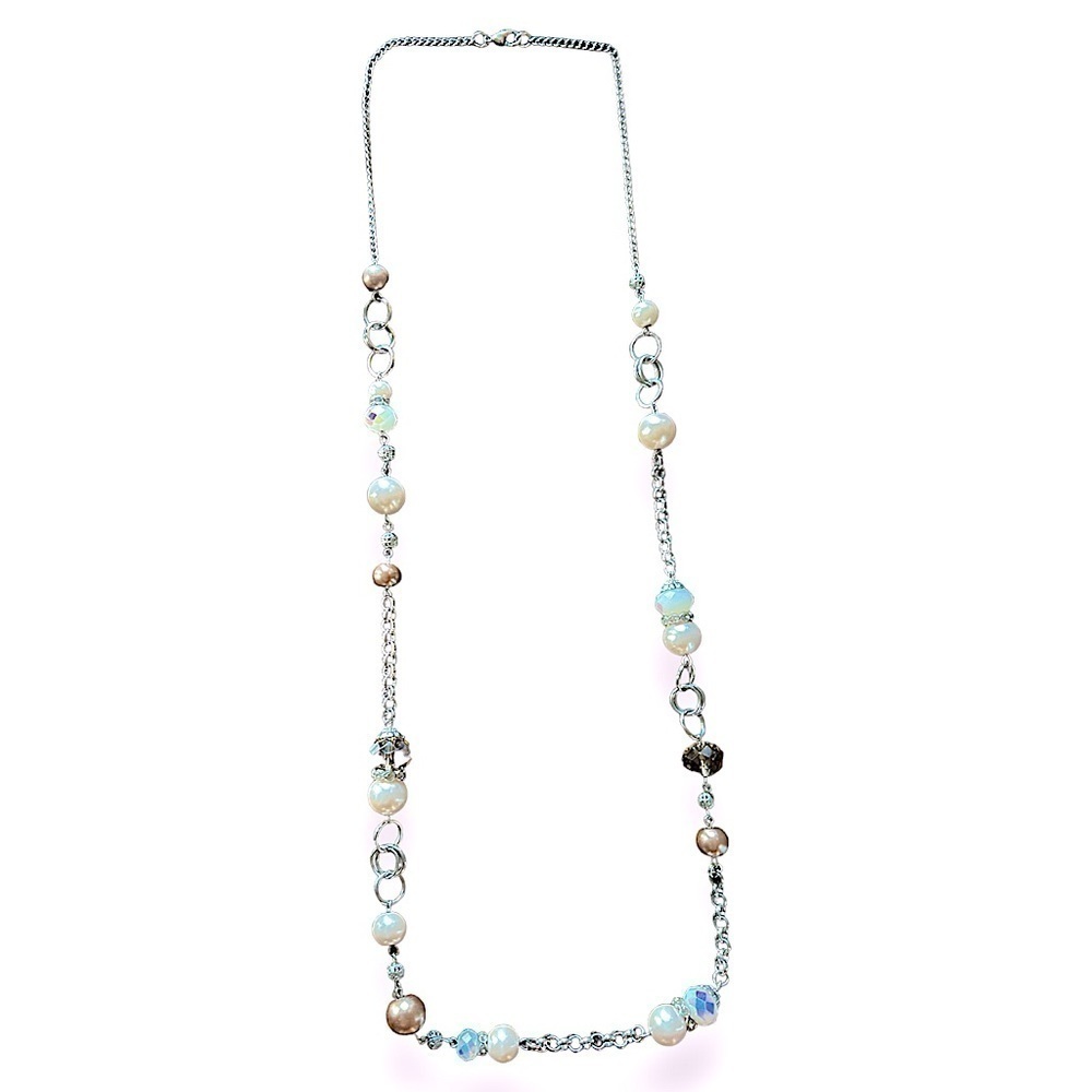 True Vintage Silver Beaded Long Necklace Claw Clasp Perfect for Layering 18”